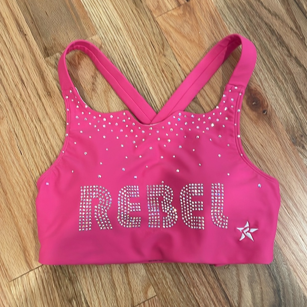 Rebel Athletic pink rhinestone sports bra.  Size adult small.